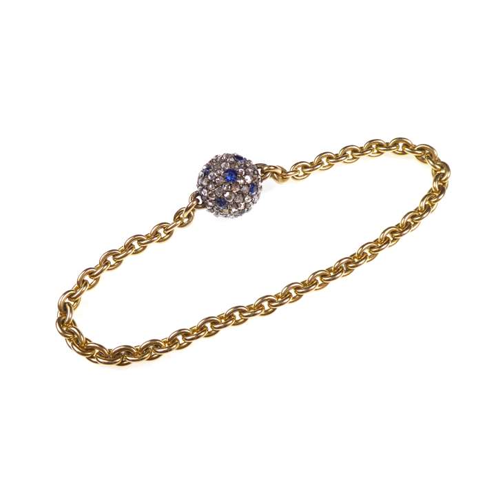 Diamond and sapphire ball and gold chain bracelet